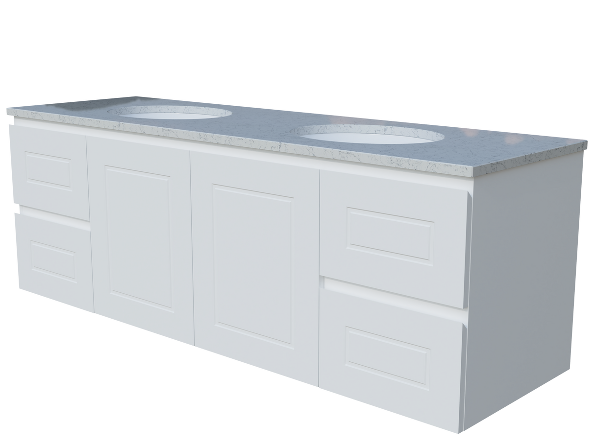 Nevada Classic Vanity 1500mm Double White Gloss Under Counter Basins SilkSurface Top Wall hung (NVC-V-1500-D-SSU-W)