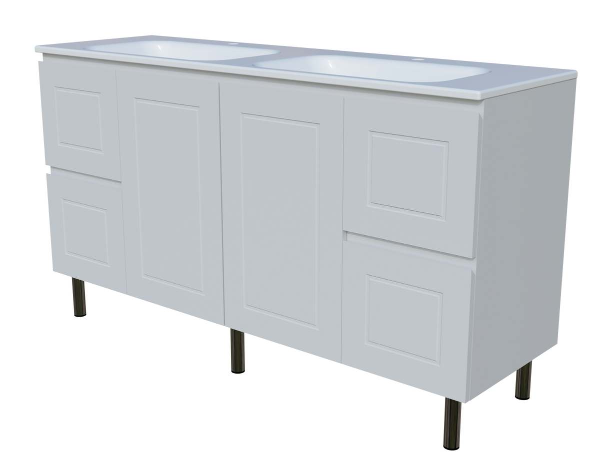Nevada Classic Vanity 1500mm Double Bowl Stadium Top On Legs (NVC-V-1500-D-STD-L)