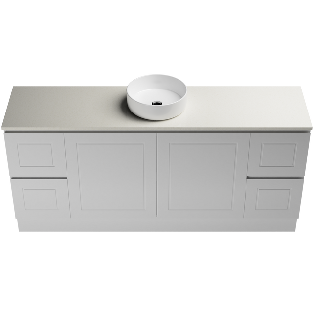 Nevada Classic Vanity 1800mm Centre White Gloss Above Counter Basin SilkSurface Top Floor standing (NVC-V-1800-C-SSA-F)