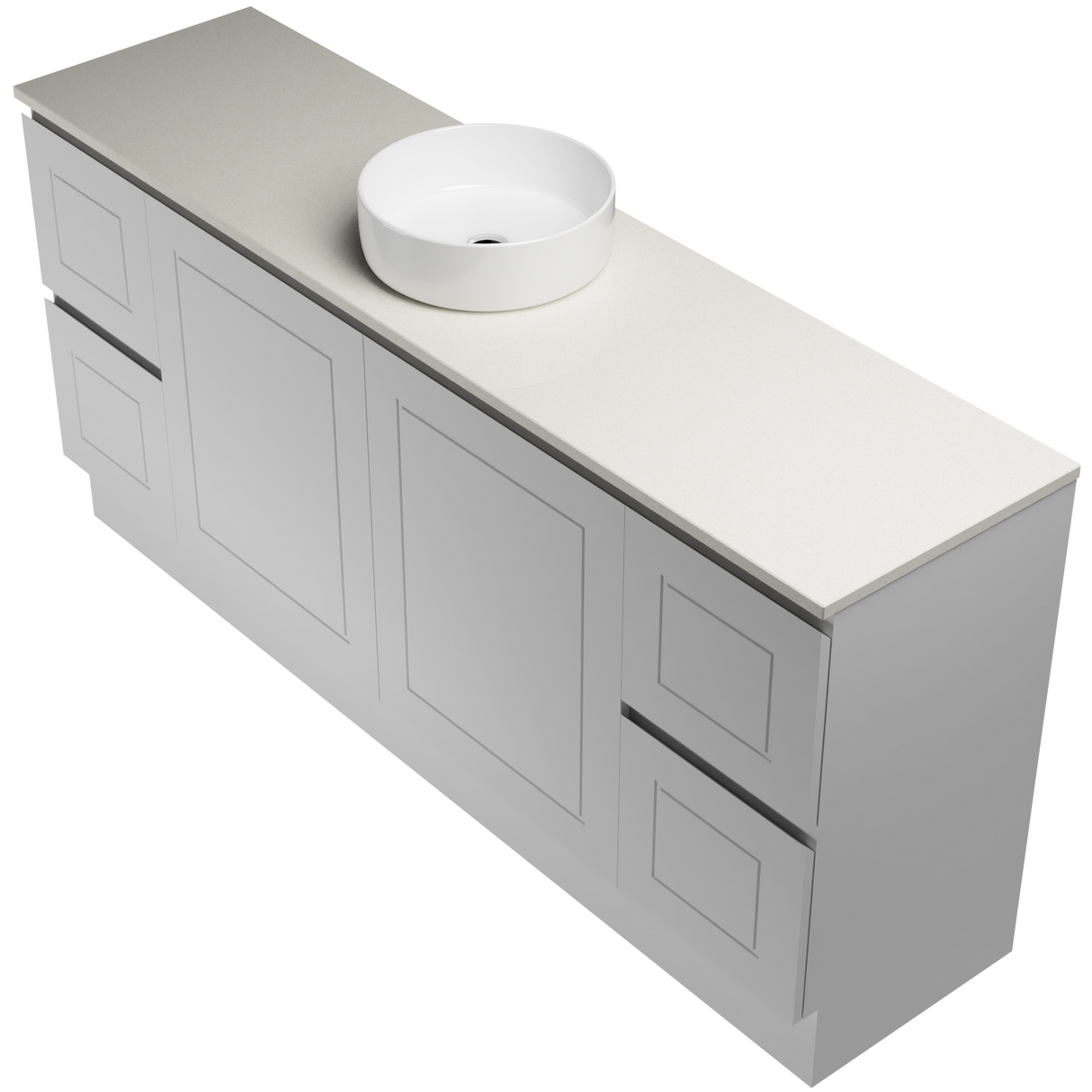 Nevada Classic Vanity 1800mm Centre White Gloss Above Counter Basin SilkSurface Top Floor standing (NVC-V-1800-C-SSA-F)