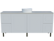 Nevada Classic Vanity 1800mm Centre White Gloss Above Counter Basin SilkSurface Top On Legs (NVC-V-1800-C-SSA-L)