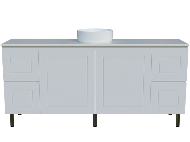 Nevada Classic Vanity 1800mm Centre White Gloss Above Counter Basin SilkSurface Top On Legs (NVC-V-1800-C-SSA-L)