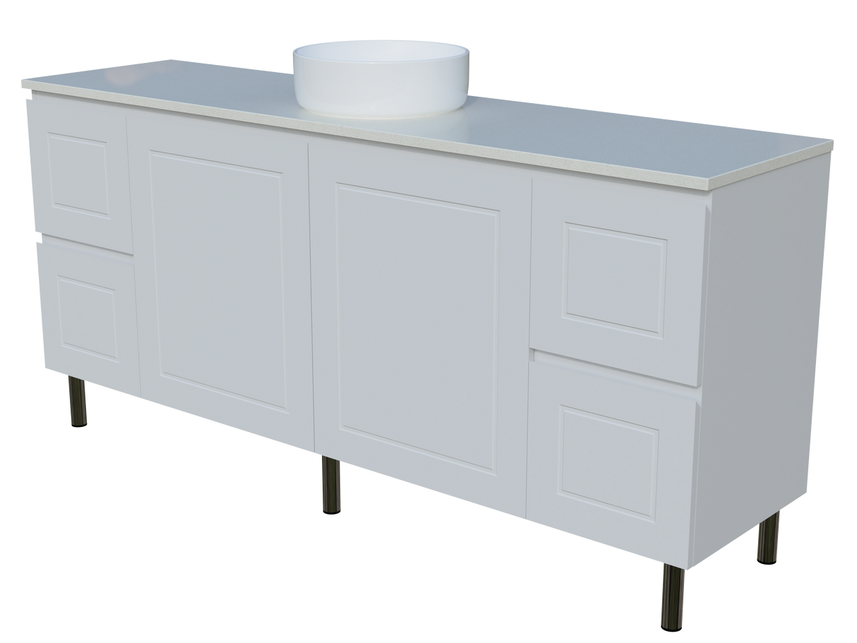 Nevada Classic Vanity 1800mm Centre White Gloss Above Counter Basin SilkSurface Top On Legs (NVC-V-1800-C-SSA-L)