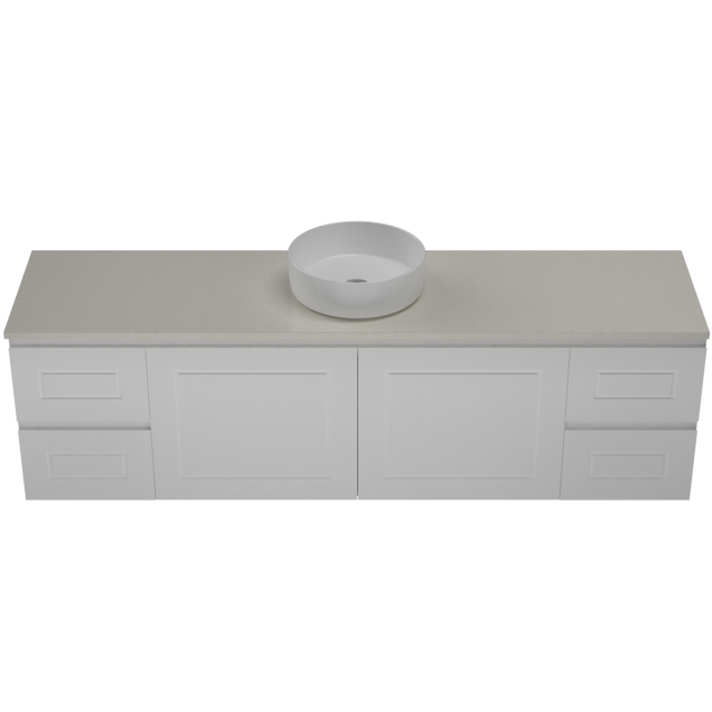 Nevada Classic Vanity 1800mm Centre White Gloss Above Counter Basin SilkSurface Top Wall hung (NVC-V-1800-C-SSA-W)
