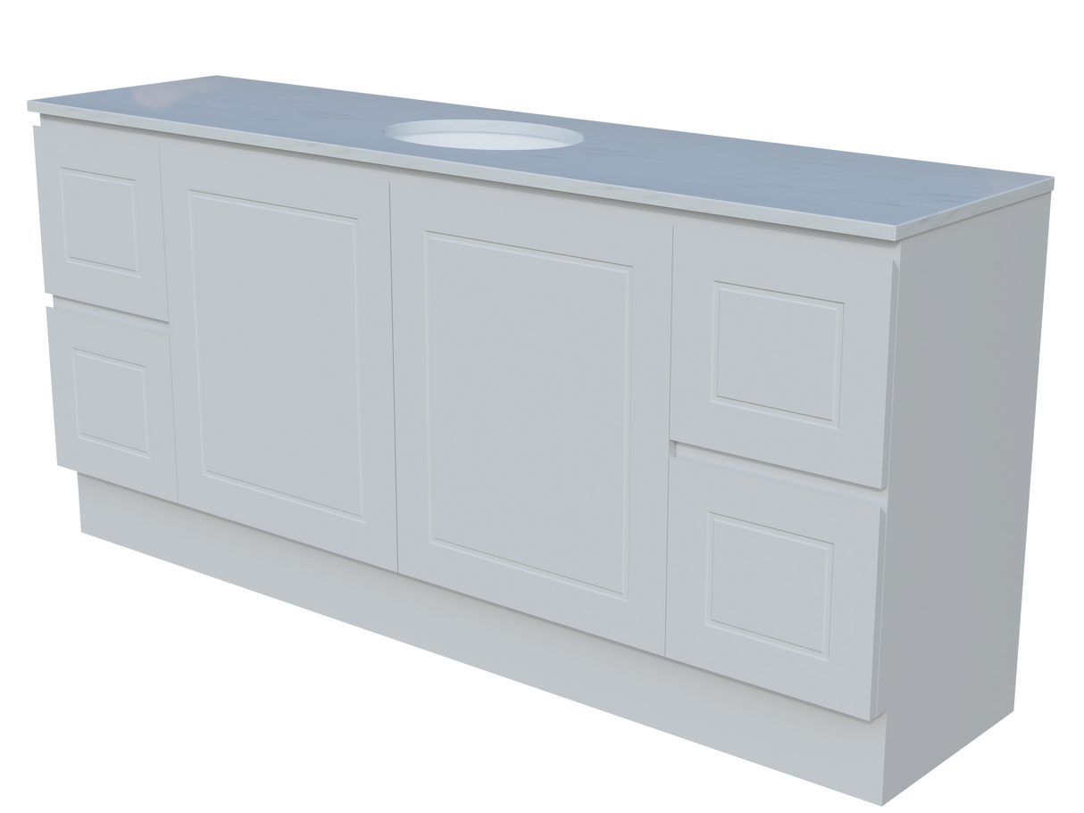 Nevada Classic Vanity 1800mm Centre White Gloss Under Counter Basin SilkSurface Top Floor standing (NVC-V-1800-C-SSU-F)