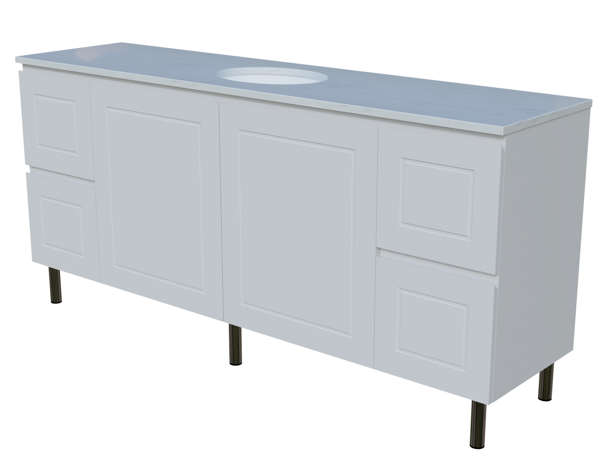 Nevada Classic Vanity 1800mm Centre White Gloss Under Counter Basin SilkSurface Top On Legs (NVC-V-1800-C-SSU-L)