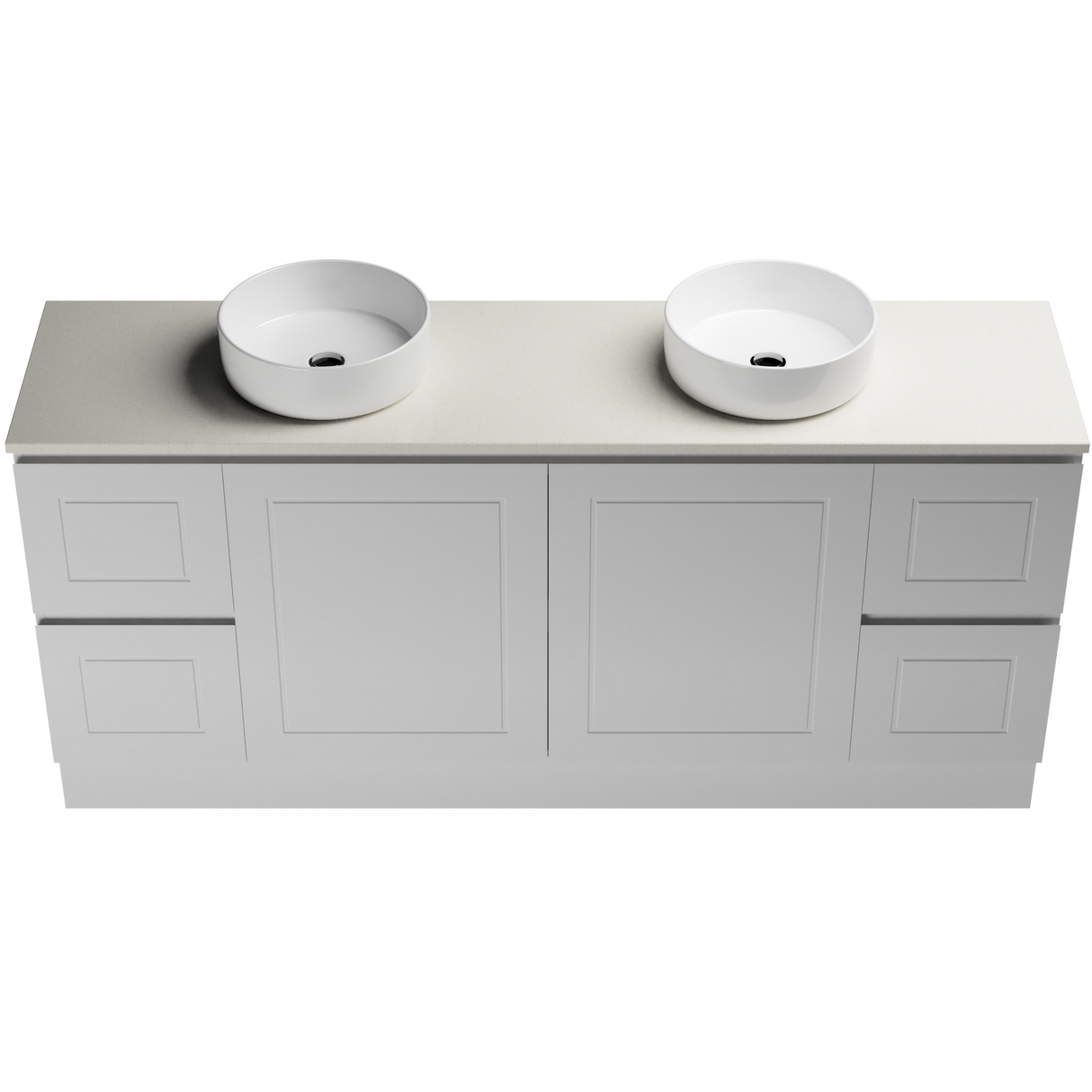 Nevada Classic Vanity 1800mm Double White Gloss Above Counter Basins SilkSurface Top Floor standing (NVC-V-1800-D-SSA-F)