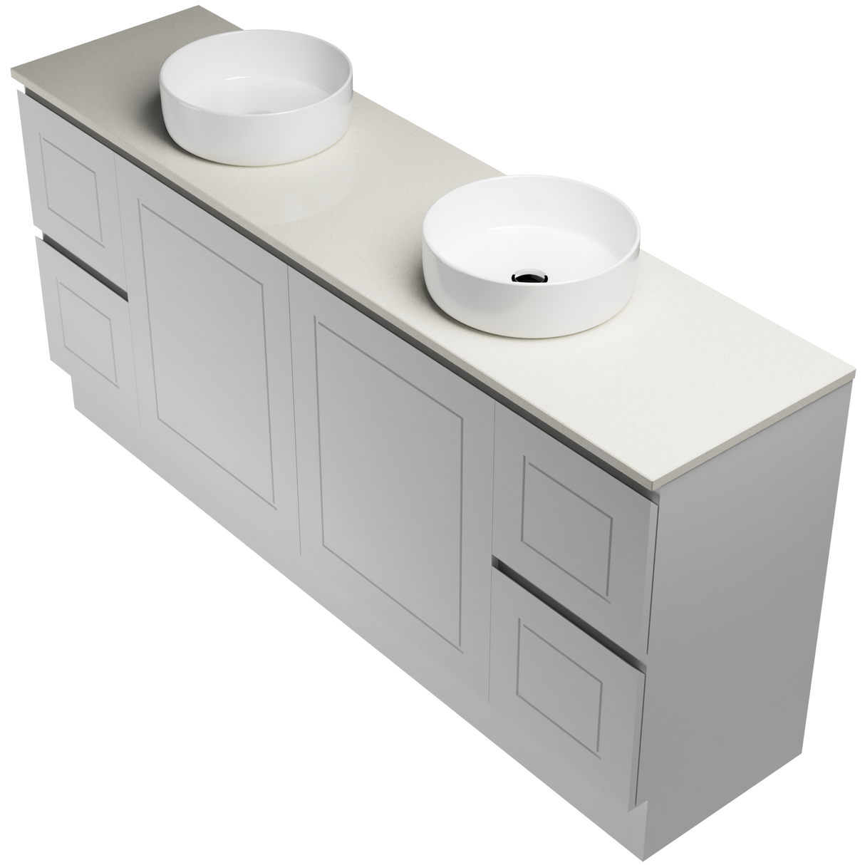 Nevada Classic Vanity 1800mm Double White Gloss Above Counter Basins SilkSurface Top Floor standing (NVC-V-1800-D-SSA-F)