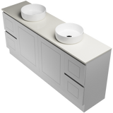Nevada Classic Vanity 1800mm Double White Gloss Above Counter Basins SilkSurface Top Floor standing (NVC-V-1800-D-SSA-F)