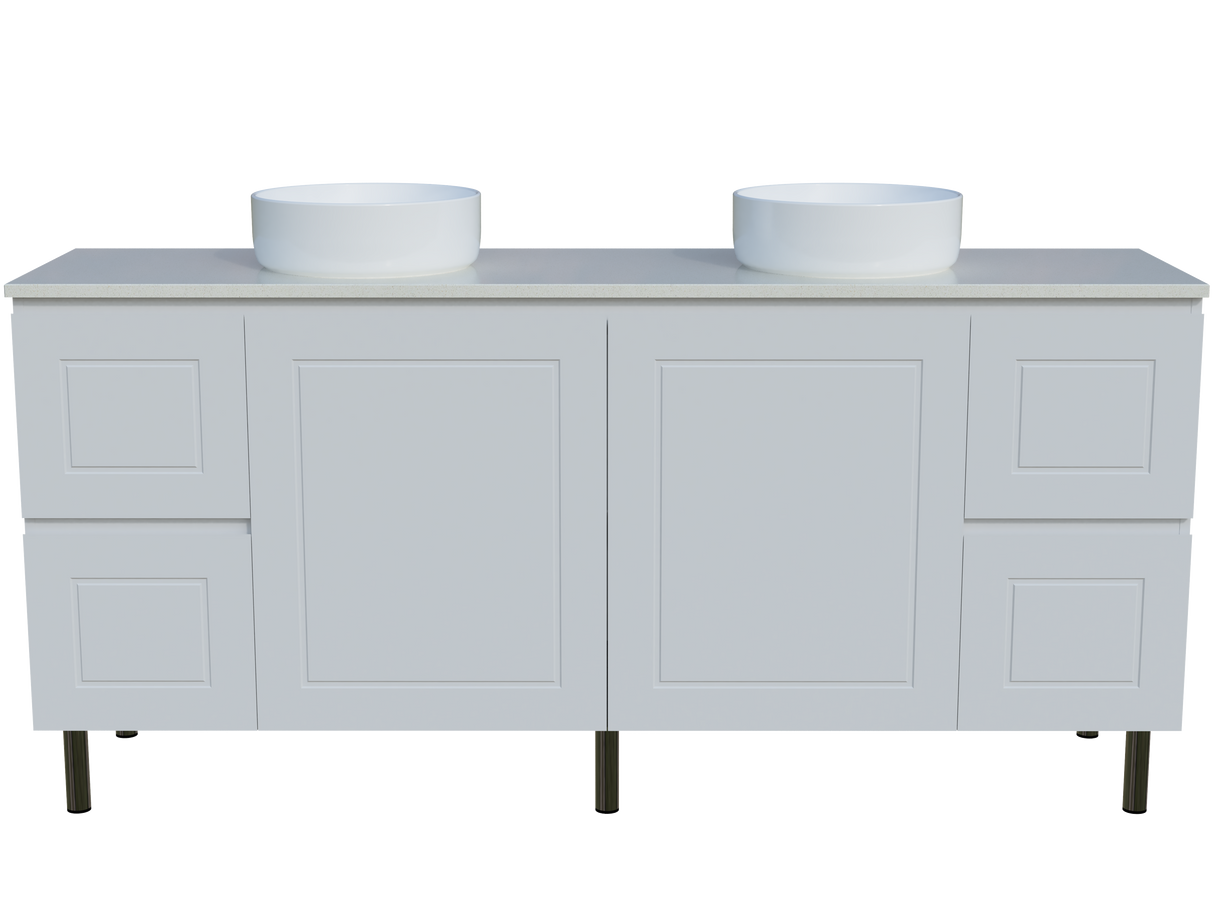 Nevada Classic Vanity 1800mm Double White Gloss Above Counter Basins SilkSurface Top On Legs (NVC-V-1800-D-SSA-L)