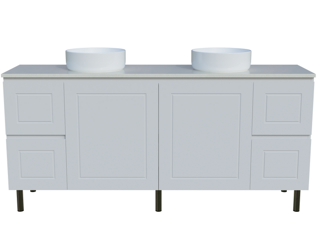 Nevada Classic Vanity 1800mm Double White Gloss Above Counter Basins SilkSurface Top On Legs (NVC-V-1800-D-SSA-L)