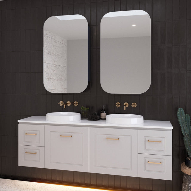 Nevada Classic Vanity 1800mm Double White Gloss Above Counter Basins SilkSurface Top Wall hung (NVC-V-1800-D-SSA-W)