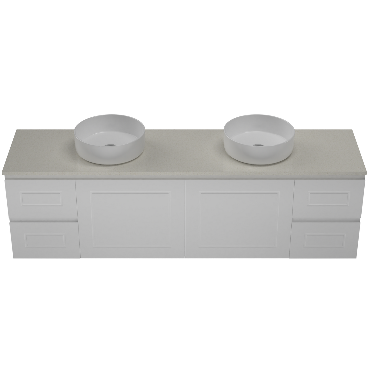 Nevada Classic Vanity 1800mm Double White Gloss Above Counter Basins SilkSurface Top Wall hung (NVC-V-1800-D-SSA-W)