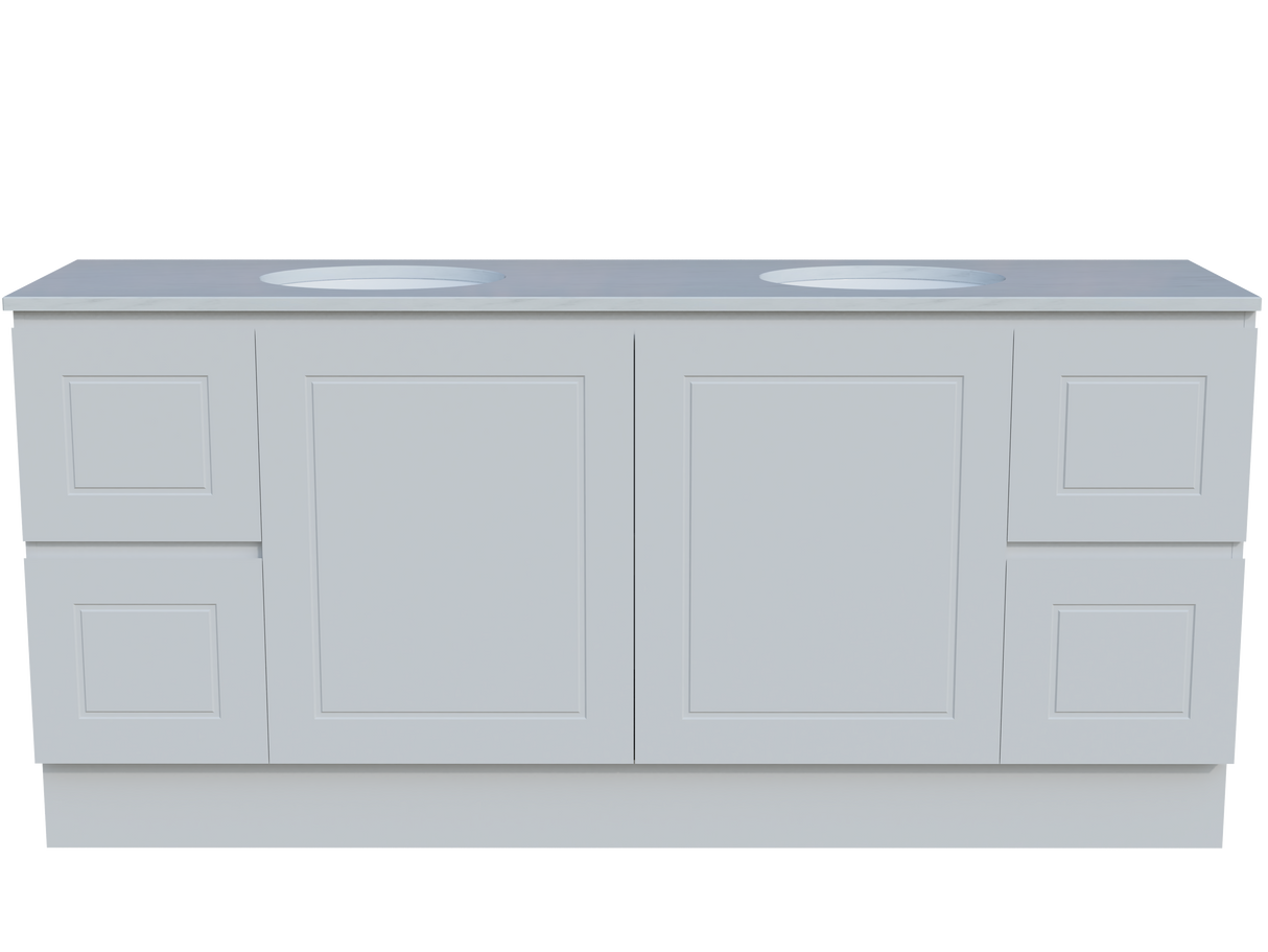 Nevada Classic Vanity 1800mm Double White Gloss Under Counter Basins SilkSurface Top Floor standing (NVC-V-1800-D-SSU-F)