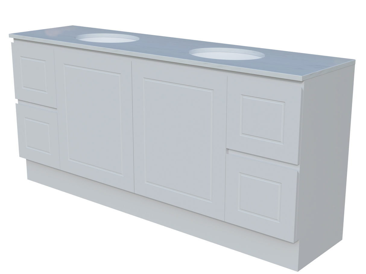 Nevada Classic Vanity 1800mm Double White Gloss Under Counter Basins SilkSurface Top Floor standing (NVC-V-1800-D-SSU-F)