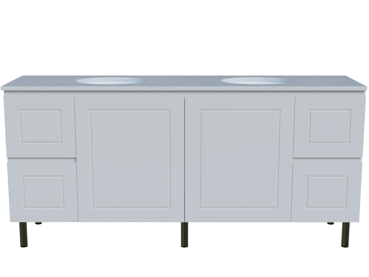 Nevada Classic Vanity 1800mm Double White Gloss Under Counter Basins SilkSurface Top On Legs (NVC-V-1800-D-SSU-L)