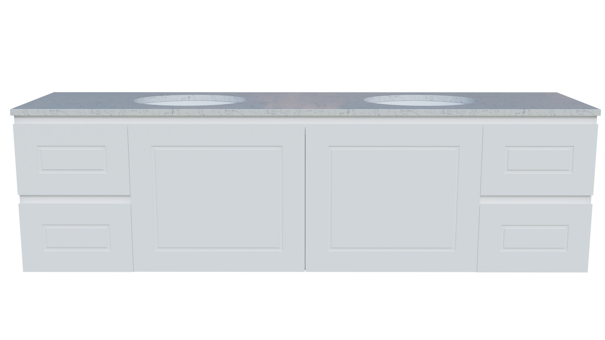 Nevada Classic Vanity 1800mm Double White Gloss Under Counter Basins SilkSurface Top Wall hung (NVC-V-1800-D-SSU-W)