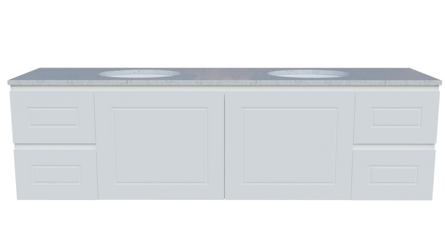 Nevada Classic Vanity 1800mm Double White Gloss Under Counter Basins SilkSurface Top Wall hung (NVC-V-1800-D-SSU-W)