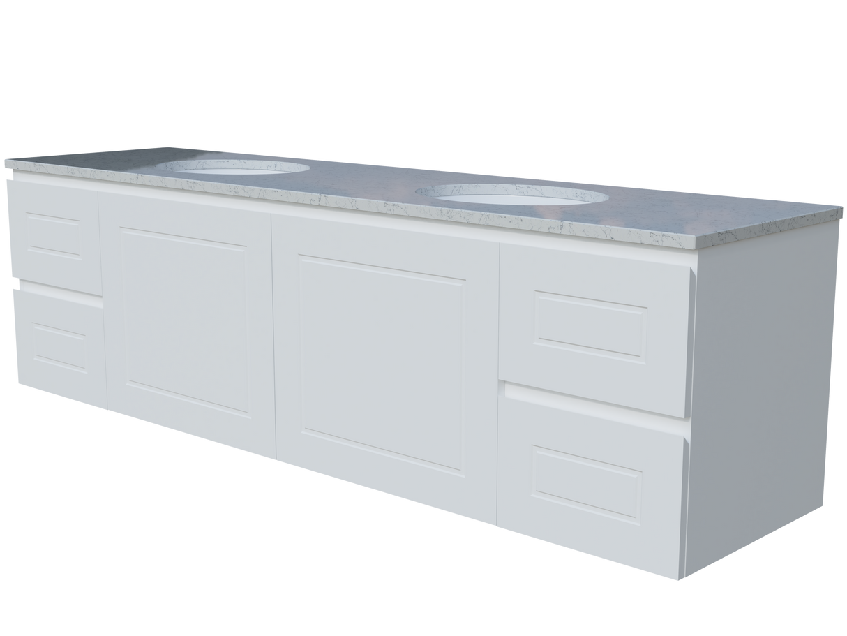 Nevada Classic Vanity 1800mm Double White Gloss Under Counter Basins SilkSurface Top Wall hung (NVC-V-1800-D-SSU-W)