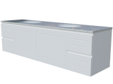 Nevada Classic Vanity 1800mm Double White Gloss Under Counter Basins SilkSurface Top Wall hung (NVC-V-1800-D-SSU-W)