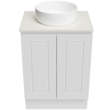 Nevada Classic Vanity 600mm Centre White Gloss Above Counter Basin SilkSurface Top Floor standing (NVC-V-600-C-SSA-F)