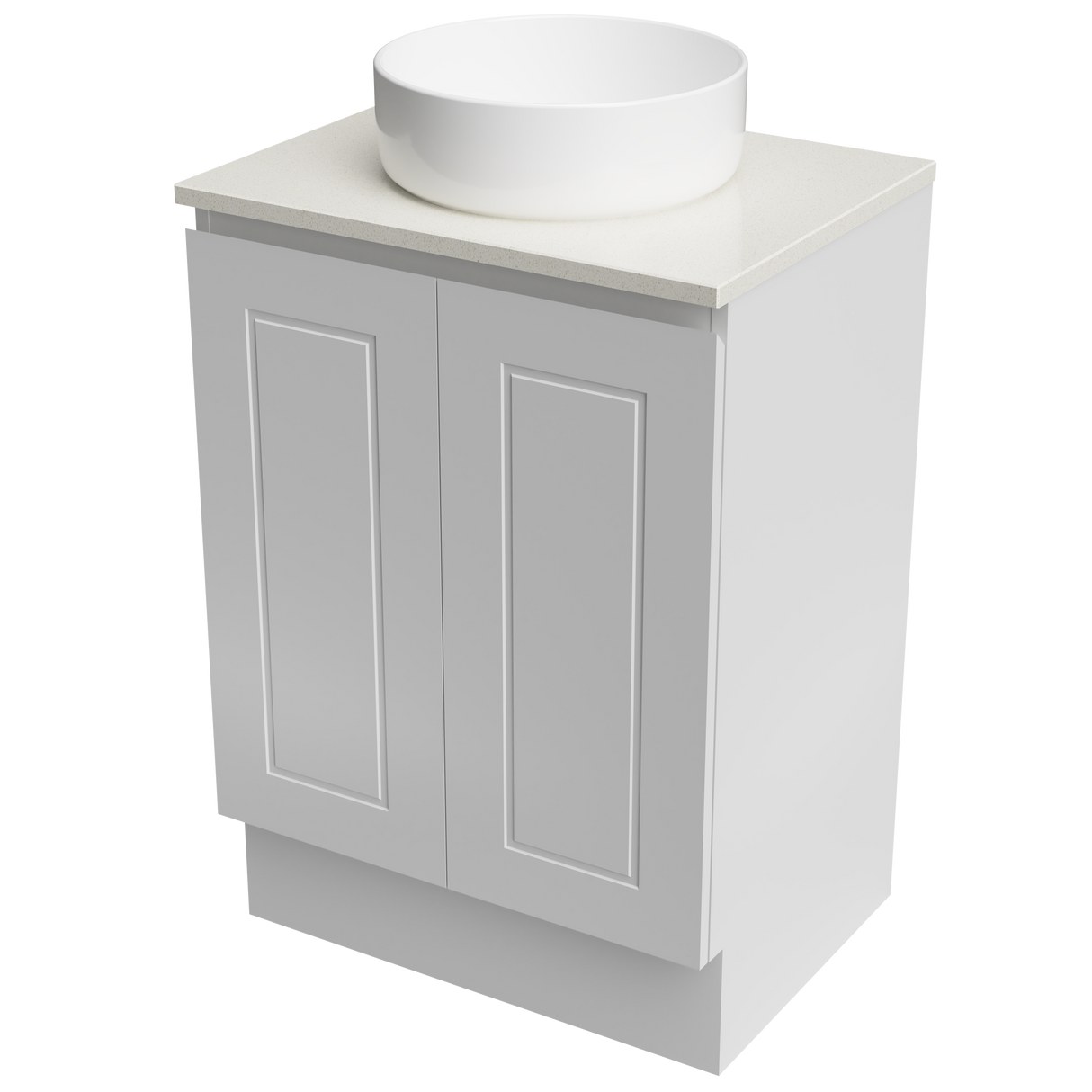 Nevada Classic Vanity 600mm Centre White Gloss Above Counter Basin SilkSurface Top Floor standing (NVC-V-600-C-SSA-F)