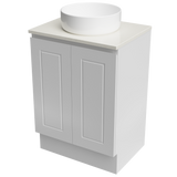 Nevada Classic Vanity 600mm Centre White Gloss Above Counter Basin SilkSurface Top Floor standing (NVC-V-600-C-SSA-F)