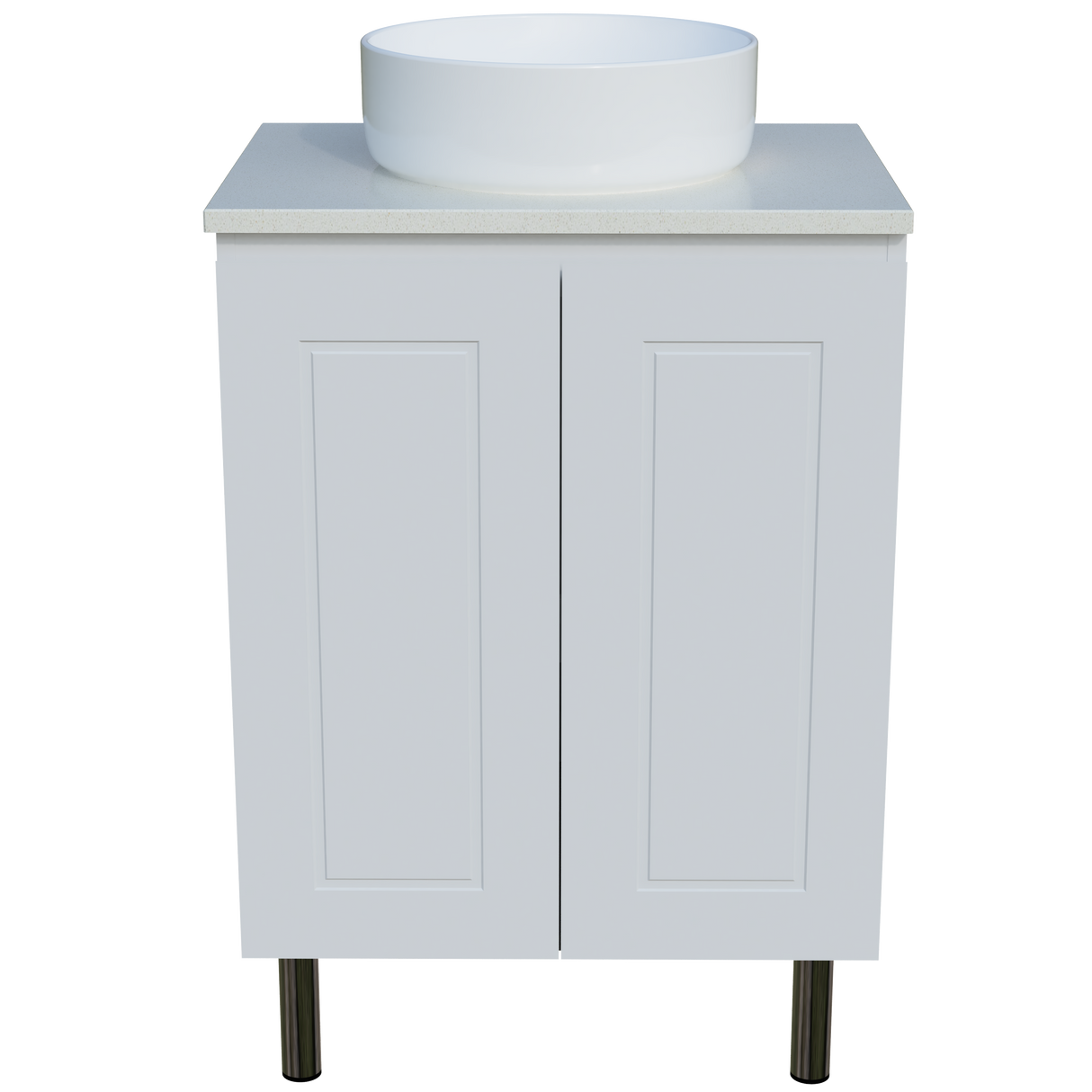 Nevada Classic Vanity 600mm Centre White Gloss Above Counter Basin SilkSurface Top On Legs (NVC-V-600-C-SSA-L)