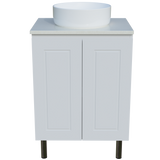 Nevada Classic Vanity 600mm Centre White Gloss Above Counter Basin SilkSurface Top On Legs (NVC-V-600-C-SSA-L)