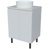 Nevada Classic Vanity 600mm Centre White Gloss Above Counter Basin SilkSurface Top On Legs (NVC-V-600-C-SSA-L)