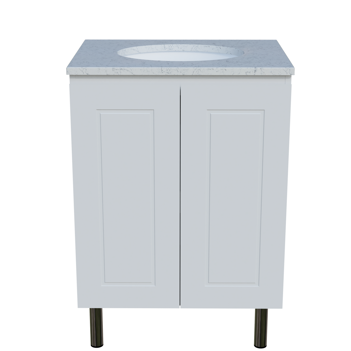 Nevada Classic Vanity 600mm Centre White Gloss Under Counter Basin SilkSurface Top On Legs (NVC-V-600-C-SSU-L)