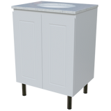 Nevada Classic Vanity 600mm Centre White Gloss Under Counter Basin SilkSurface Top On Legs (NVC-V-600-C-SSU-L)