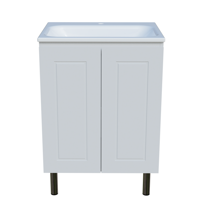 Nevada Classic Vanity 600mm Centre Bowl Stadium Top On Legs (NVC-V-600-C-STD-L)