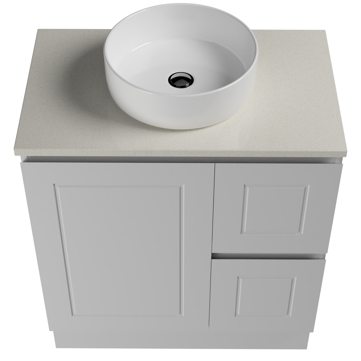 Nevada Classic Vanity 750mm Centre White Gloss Above Counter Basin SilkSurface Top Floor standing (NVC-V-750-C-SSA-F)