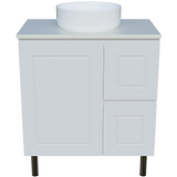 Nevada Classic Vanity 750mm Centre White Gloss Above Counter Basin SilkSurface Top On Legs (NVC-V-750-C-SSA-L)