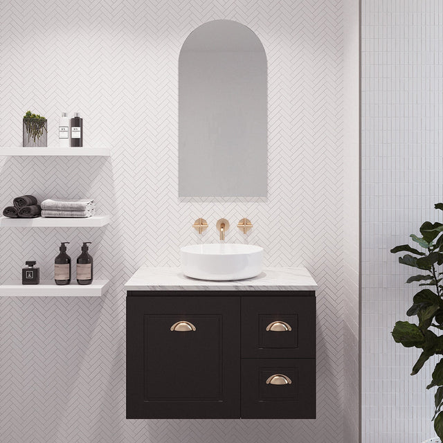 Nevada Classic Vanity 750mm Centre White Gloss Above Counter Basin SilkSurface Top Wall hung (NVC-V-750-C-SSA-W)