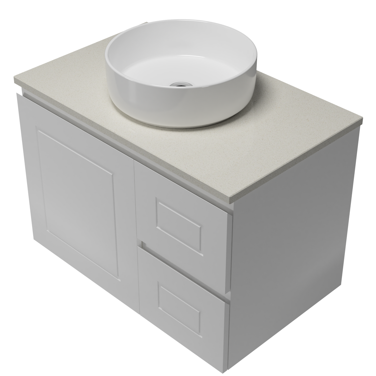 Nevada Classic Vanity 750mm Centre White Gloss Above Counter Basin SilkSurface Top Wall hung (NVC-V-750-C-SSA-W)