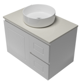 Nevada Classic Vanity 750mm Centre White Gloss Above Counter Basin SilkSurface Top Wall hung (NVC-V-750-C-SSA-W)