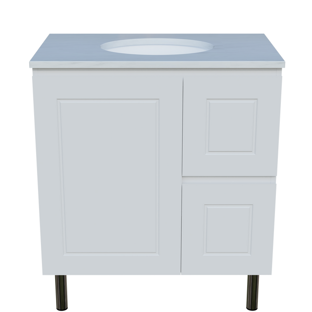Nevada Classic Vanity 750mm Centre White Gloss Under Counter Basin SilkSurface Top On Legs (NVC-V-750-C-SSU-L)