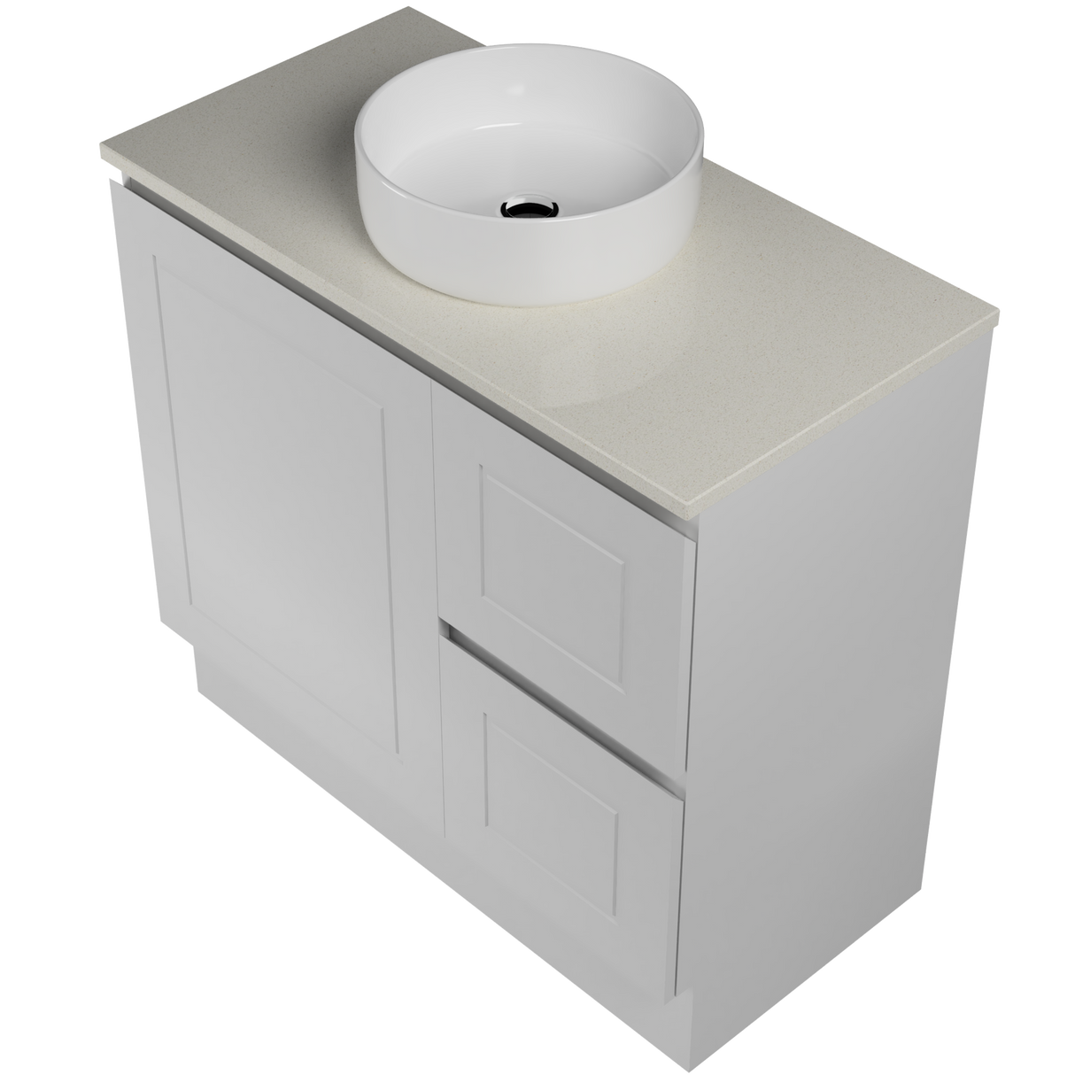 Nevada Classic Vanity 900mm Centre White Gloss Above Counter Basin SilkSurface Top Floor standing (NVC-V-900-C-SSA-F)