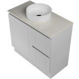 Nevada Classic Vanity 900mm Centre White Gloss Above Counter Basin SilkSurface Top Floor standing (NVC-V-900-C-SSA-F)