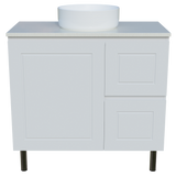 Nevada Classic Vanity 900mm Centre White Gloss Above Counter Basin SilkSurface Top On Legs (NVC-V-900-C-SSA-L)