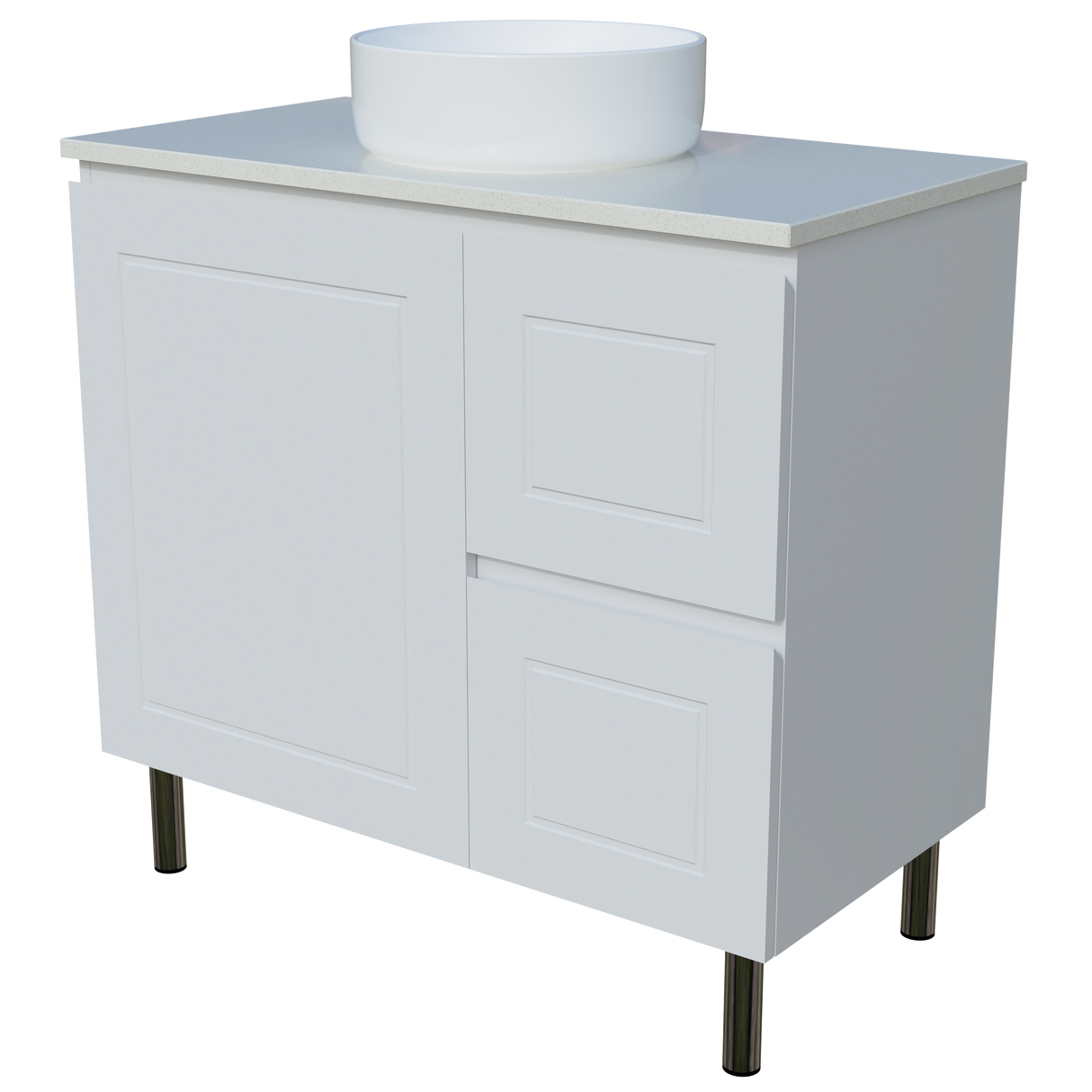 Nevada Classic Vanity 900mm Centre White Gloss Above Counter Basin SilkSurface Top On Legs (NVC-V-900-C-SSA-L)