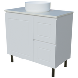 Nevada Classic Vanity 900mm Centre White Gloss Above Counter Basin SilkSurface Top On Legs (NVC-V-900-C-SSA-L)