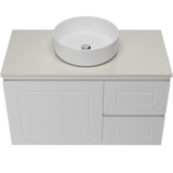 Nevada Classic Vanity 900mm Centre White Gloss Above Counter Basin SilkSurface Top Wall hung (NVC-V-900-C-SSA-W)