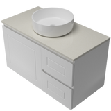 Nevada Classic Vanity 900mm Centre White Gloss Above Counter Basin SilkSurface Top Wall hung (NVC-V-900-C-SSA-W)