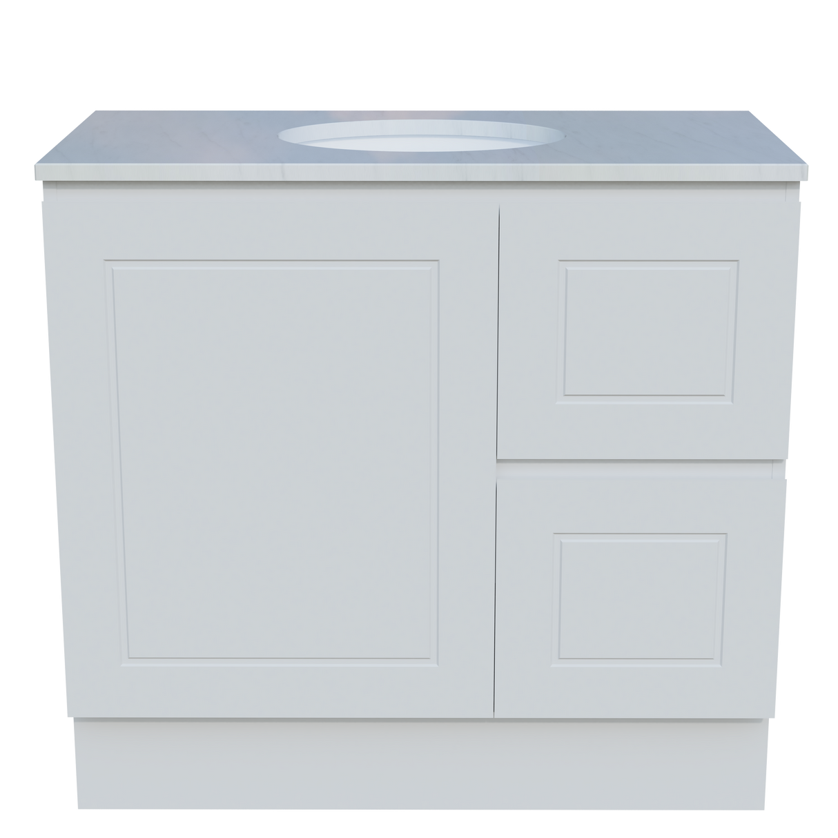Nevada Classic Vanity 900mm Centre White Gloss Under Counter Basin SilkSurface Top Floor standing (NVC-V-900-C-SSU-F)