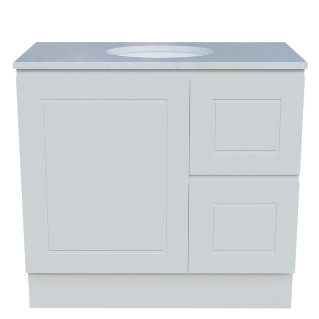 Nevada Classic Vanity 900mm Centre White Gloss Under Counter Basin SilkSurface Top Floor standing (NVC-V-900-C-SSU-F)