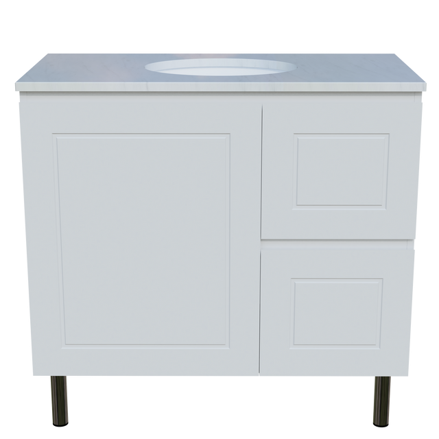 Nevada Classic Vanity 900mm Centre White Gloss Under Counter Basin SilkSurface Top On Legs (NVC-V-900-C-SSU-L)