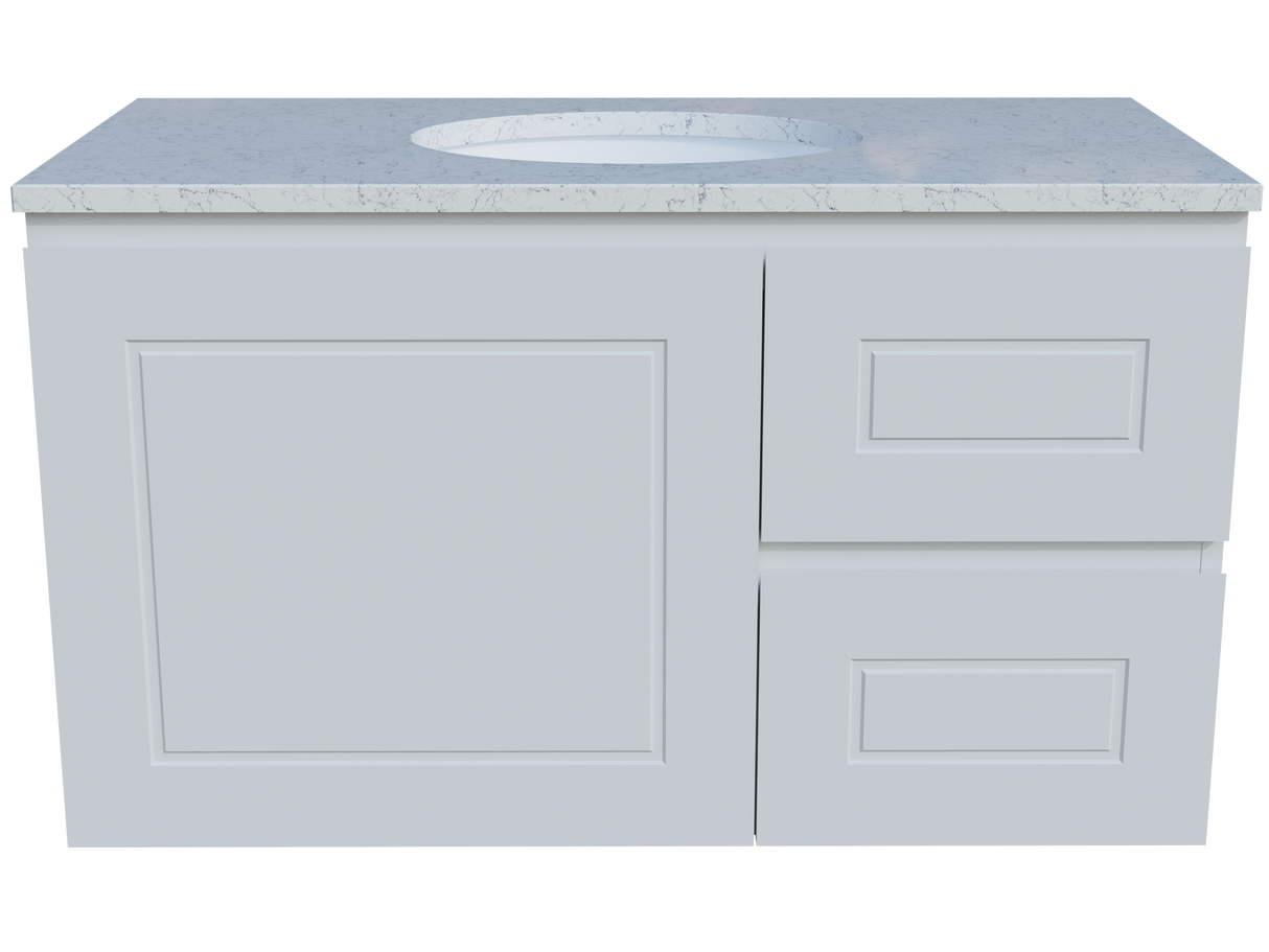 Nevada Classic Vanity 900mm Centre White Gloss Under Counter Basin SilkSurface Top Wall hung (NVC-V-900-C-SSU-W)